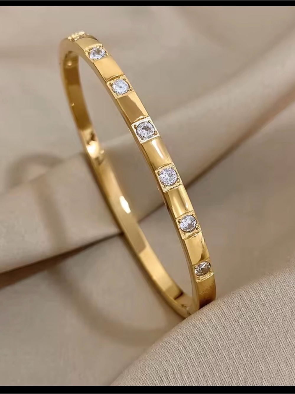 18k gold plated Stainless Steel Bangle Bracelet with Cubic Zirconia Accents - Picture 9 of 10